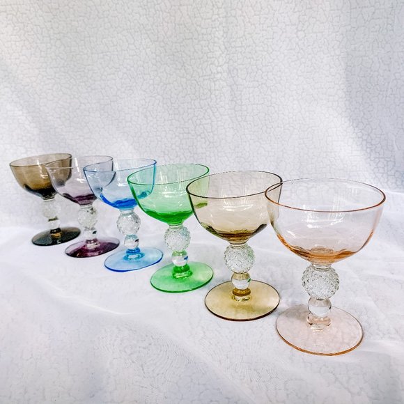6 colored morgantown golf ball sherbet glasses